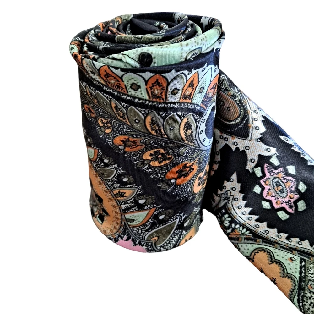 Satin square scarf black Paisley boho colorful neck hair & head elegant 2/$30